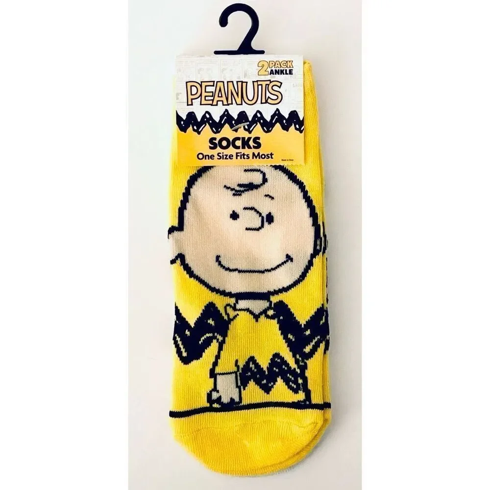 NWT Gorgeous 2 Pack Peanuts OSFM SNOOPY & Charlie Brown White Yellow Ankle Socks